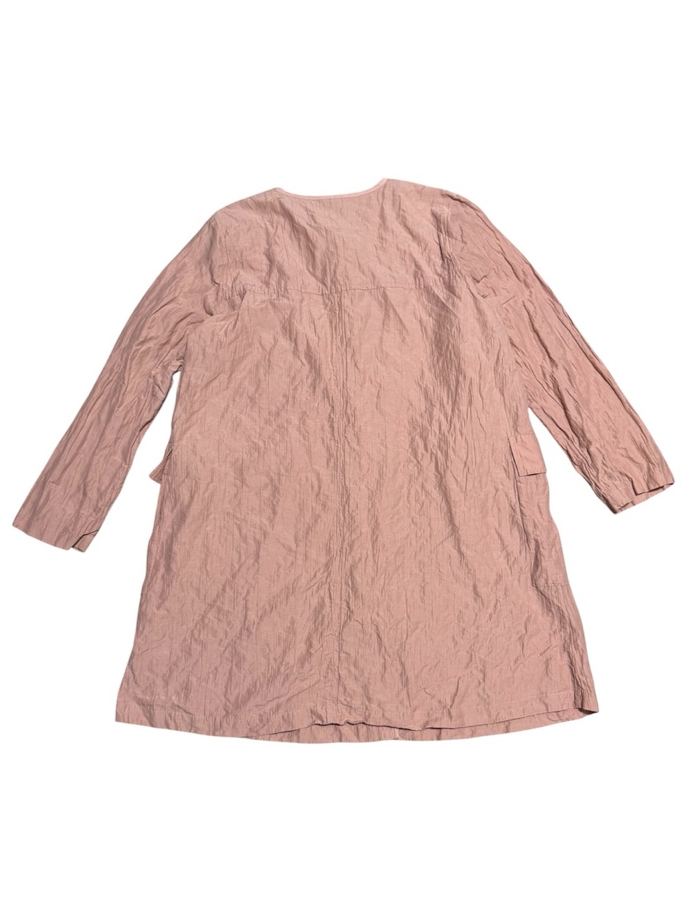 041 EILEEN FISHER Women’s Crinkle Cotton Longline Shimmer Jacket - Rose, Large - Picture 4 of 8